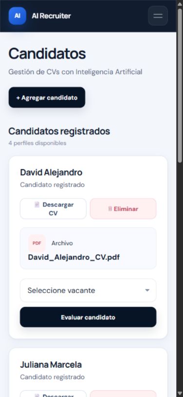 Candidatos de AI Recruiter en móvil