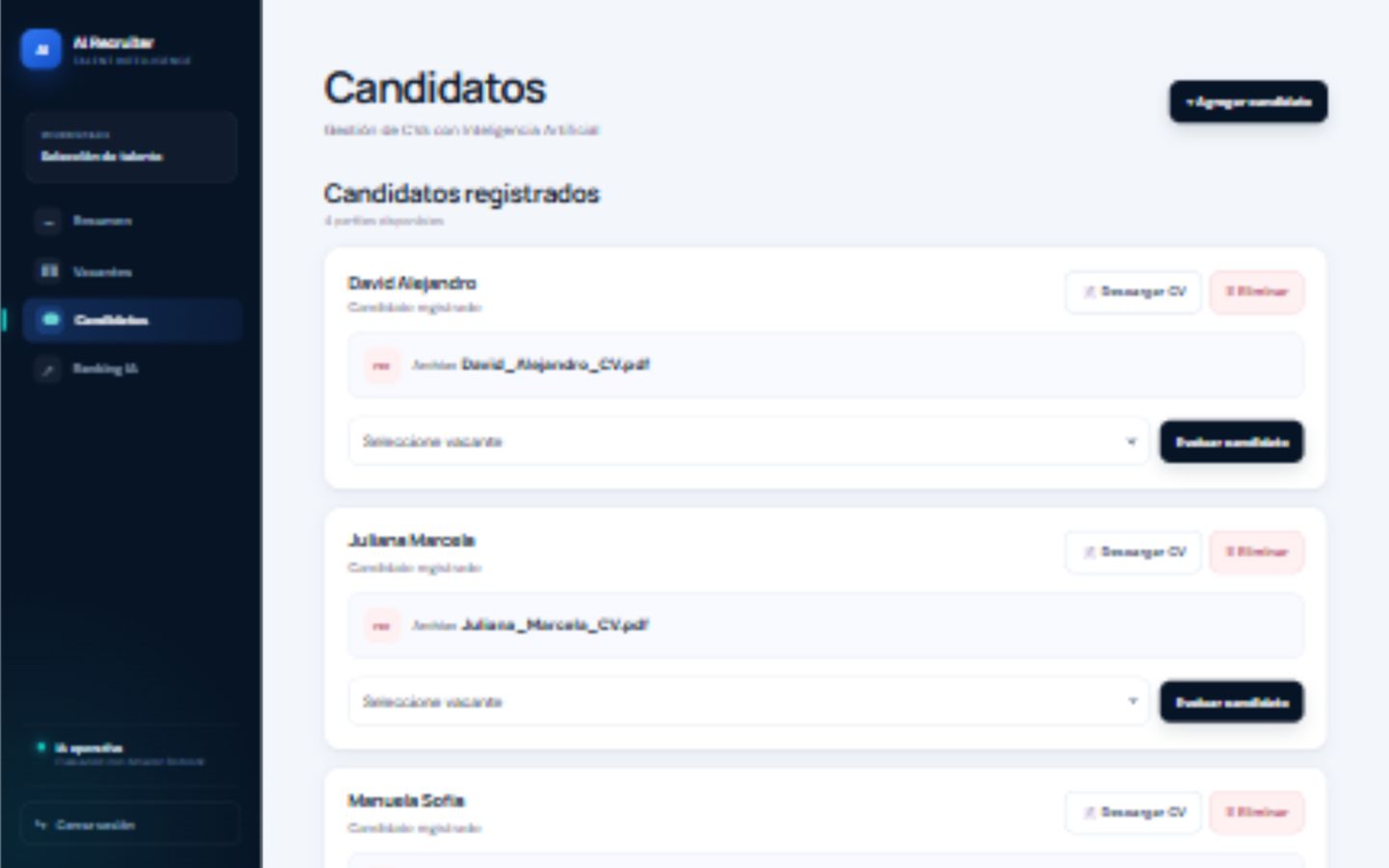 Gestión de candidatos y hojas de vida