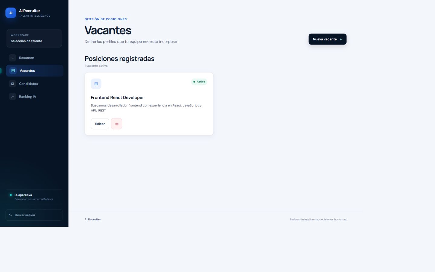 Gestión de vacantes de AI Recruiter
